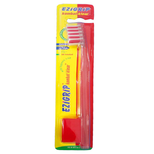 Ezigrip Kombat Klear Medium Toothbrush (Red), 1 Ct - My Vitamin Store