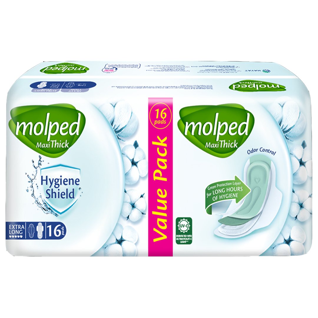 Molped Maxi Thick (Extra Long) Sanitary Pads, 16 Ct - My Vitamin Store