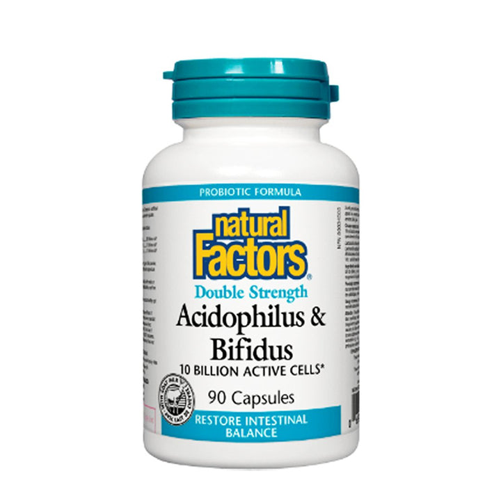 Natural Factors Double Strength Acidophilus & Bifidus (Probiotic) 10 Billion Active Cells, 90 Ct - My Vitamin Store