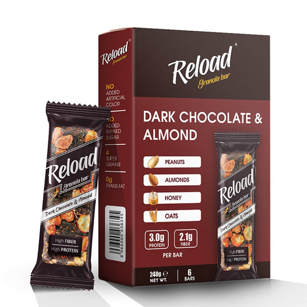 Reload Dark Chocolate & Almond Granola Bar 40g, 6 Ct - My Vitamin Store