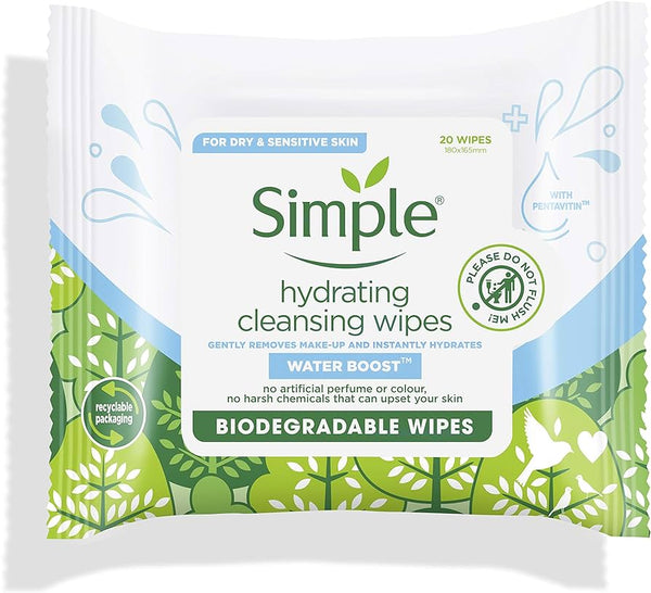 Simple Hydrating Cleansing Wipes (Water Boost), 20 Ct - My Vitamin Store