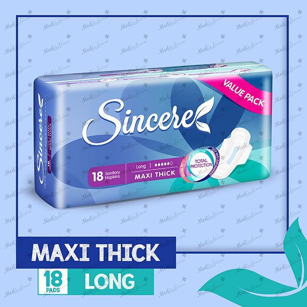 Sincere Maxi Thick (Long) Sanitary Pads, 18 Ct - My Vitamin Store