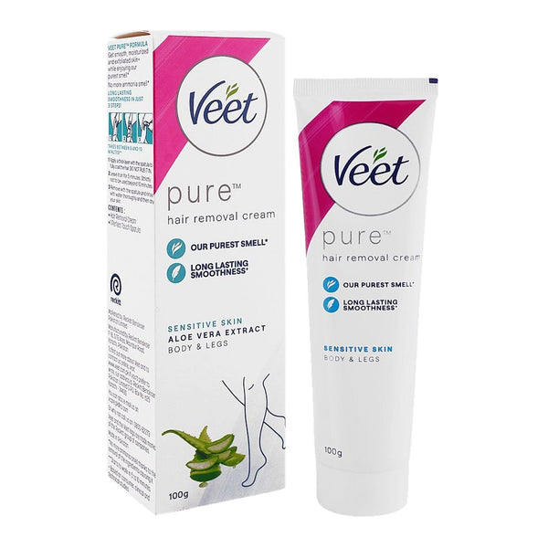 Veet Pure Hair Removal Cream with Aloe Vera Extracts for Sensitive Skin, 100g - My Vitamin Store