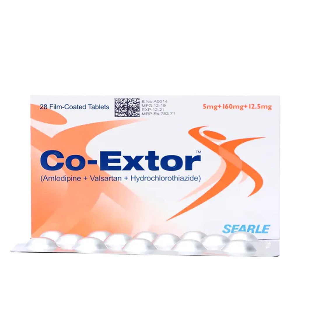 Co-Extor (Amlodipine+Valsartan+Hydrochlorothiazide) 5mg+160mg+12.5mg, 28 Ct - Searle