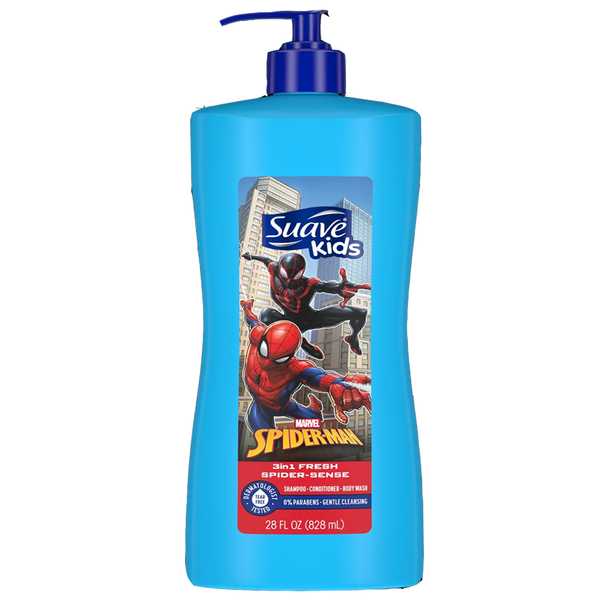 Suave Kids 3-in-1 Shampoo + Conditioner + Body Wash, Spider-Man, Amazing Berry, 828ml