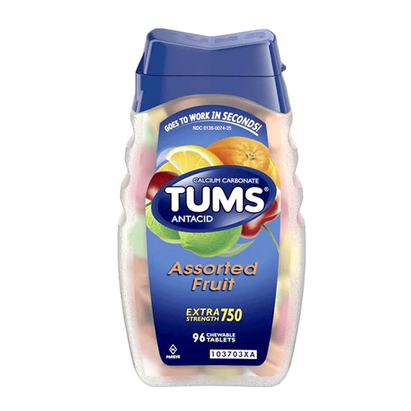 TUMS Chewable Assorted Fruit Extra Strength 750, 96 Ct