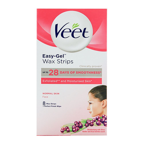 Veet Easy Gel Face Wax Strips for Normal Skin, 8 Ct