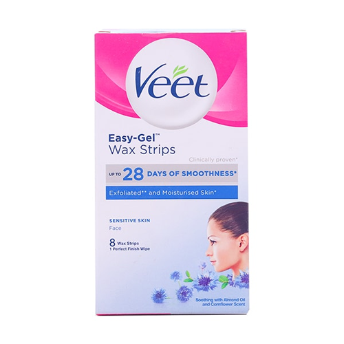 Veet Easy Gel Face Wax Strips for Sensitive Skin, 8 Ct