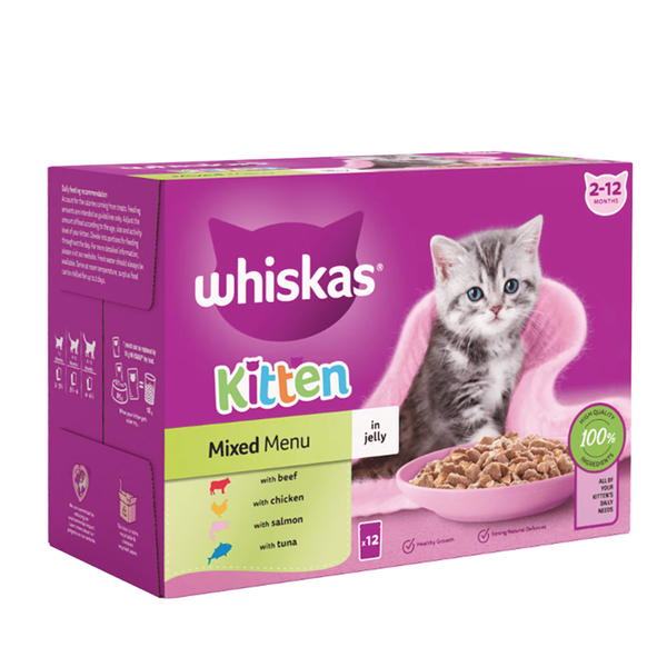 Whiskas Kitten 2-12 Months Mixed Menu Jelly Wet Food, 1.2Kg