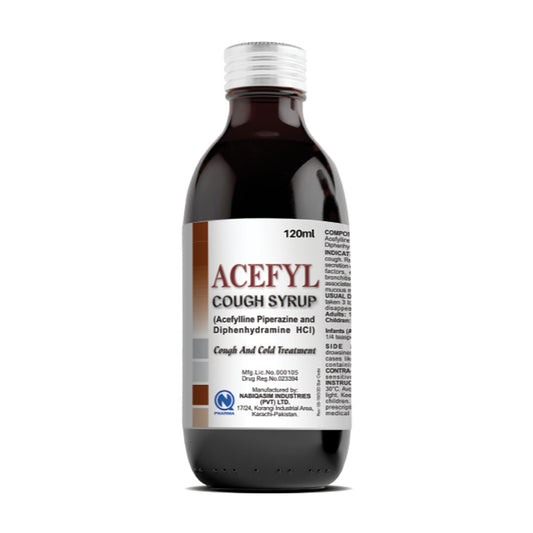 Acefyl (Acefylline Piperazine & Diphenhydramine HCI) Cough Syrup, 120 ml - Nabiqasim