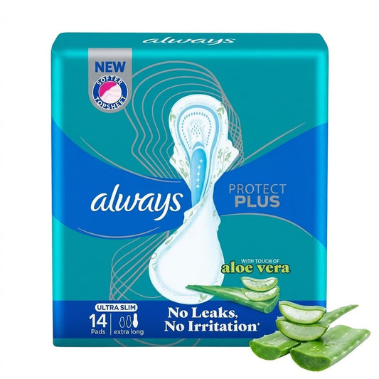 Always Protect Plus With Touch of Aloe Vera (Ultra Slim) Extra Long Sanitary Pads, 14 Ct