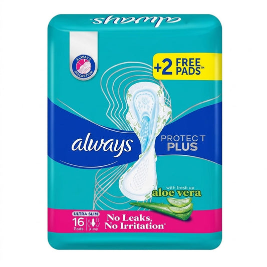 Always Protect Plus With Touch of Aloe Vera (Ultra Slim) Long Sanitary Pads, 16 Ct
