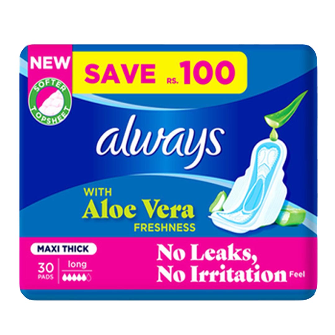 Always 3-in-1 Maxi Thick (Long) Sanitary Pads Value Pack, 30 Ct