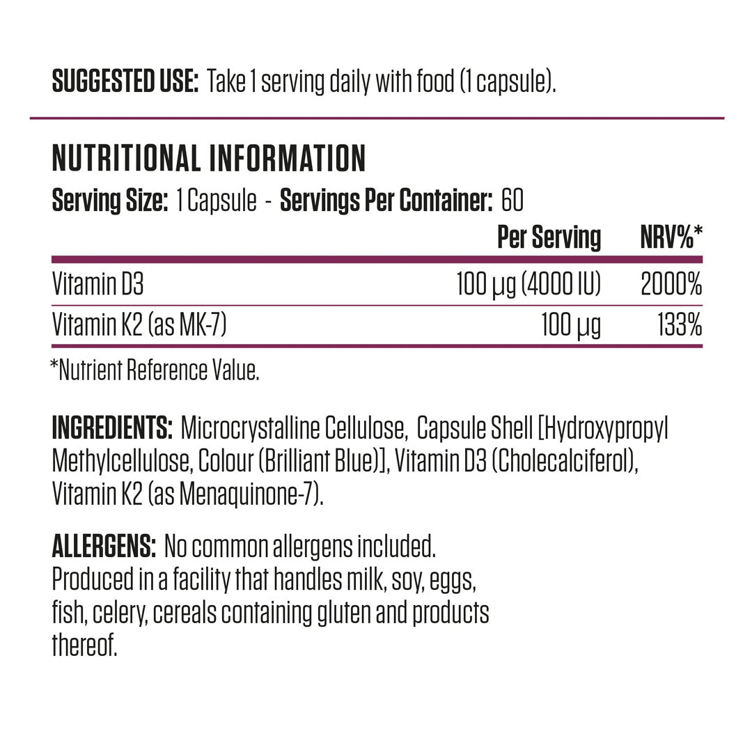 Applied Nutrition Vitamin D3 & K2, 60 Ct