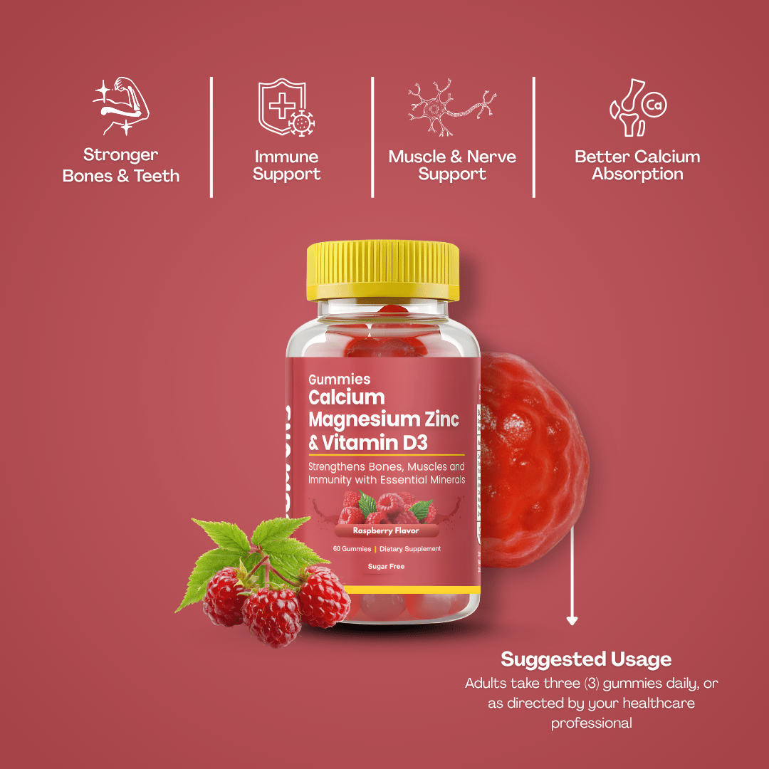 Gumvits Calcium Magnesium Zinc & Vitamin D3 Gummies, 60 Ct