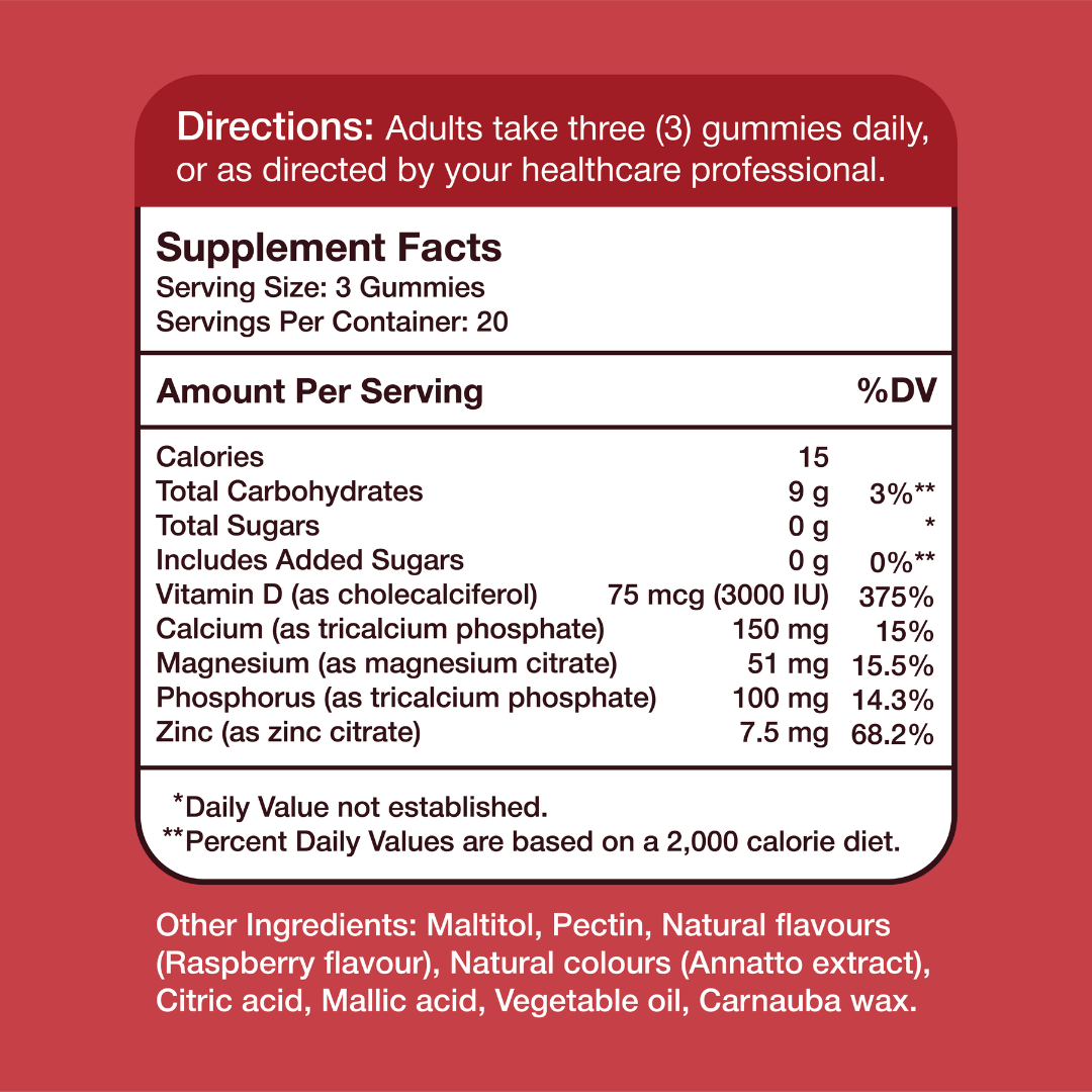 Gumvits Calcium Magnesium Zinc & Vitamin D3 Gummies, 60 Ct