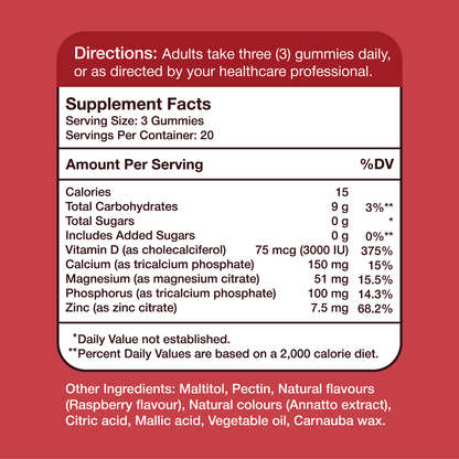 Gumvits Calcium Magnesium Zinc & Vitamin D3 Gummies, 60 Ct