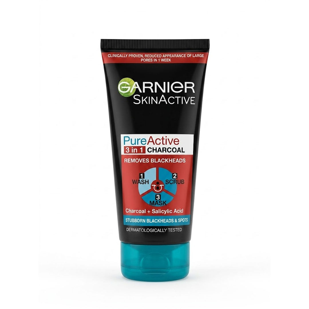 Garnier SkinActive Pure Active 3 in 1 Charcoal Face Wash, 100 ml