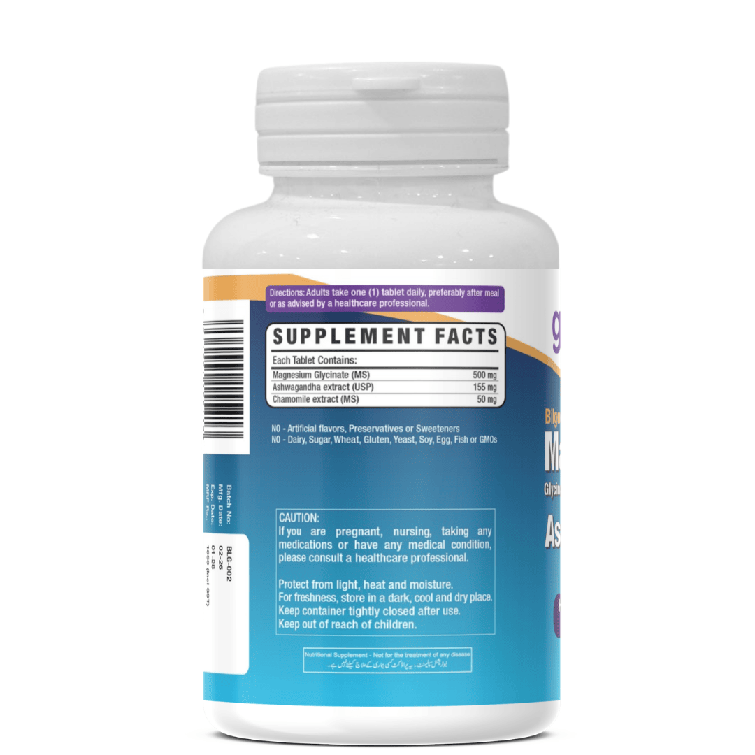 Get Alyve Magnesium Glycinate + Ashwagandha Label Back