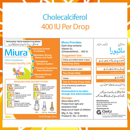 Getz Life Miura Vitamin D3 400 IU Oral Drops for Kids & Adults, 10ml