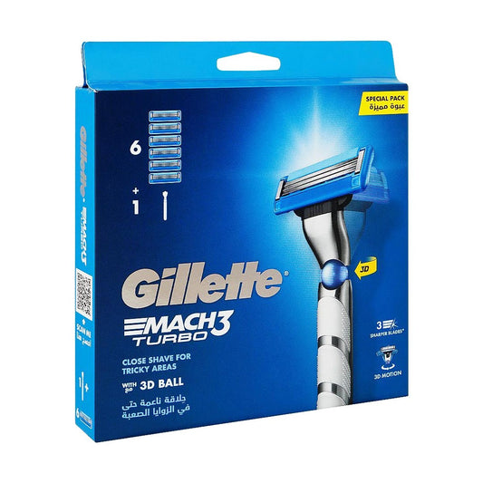 Gillette Mach3 Turbo Razor 3D with 6 Extra Blade Refill