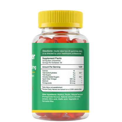 Gumvits Apple Cider Vinegar 500mg Gummies Supplement Facts