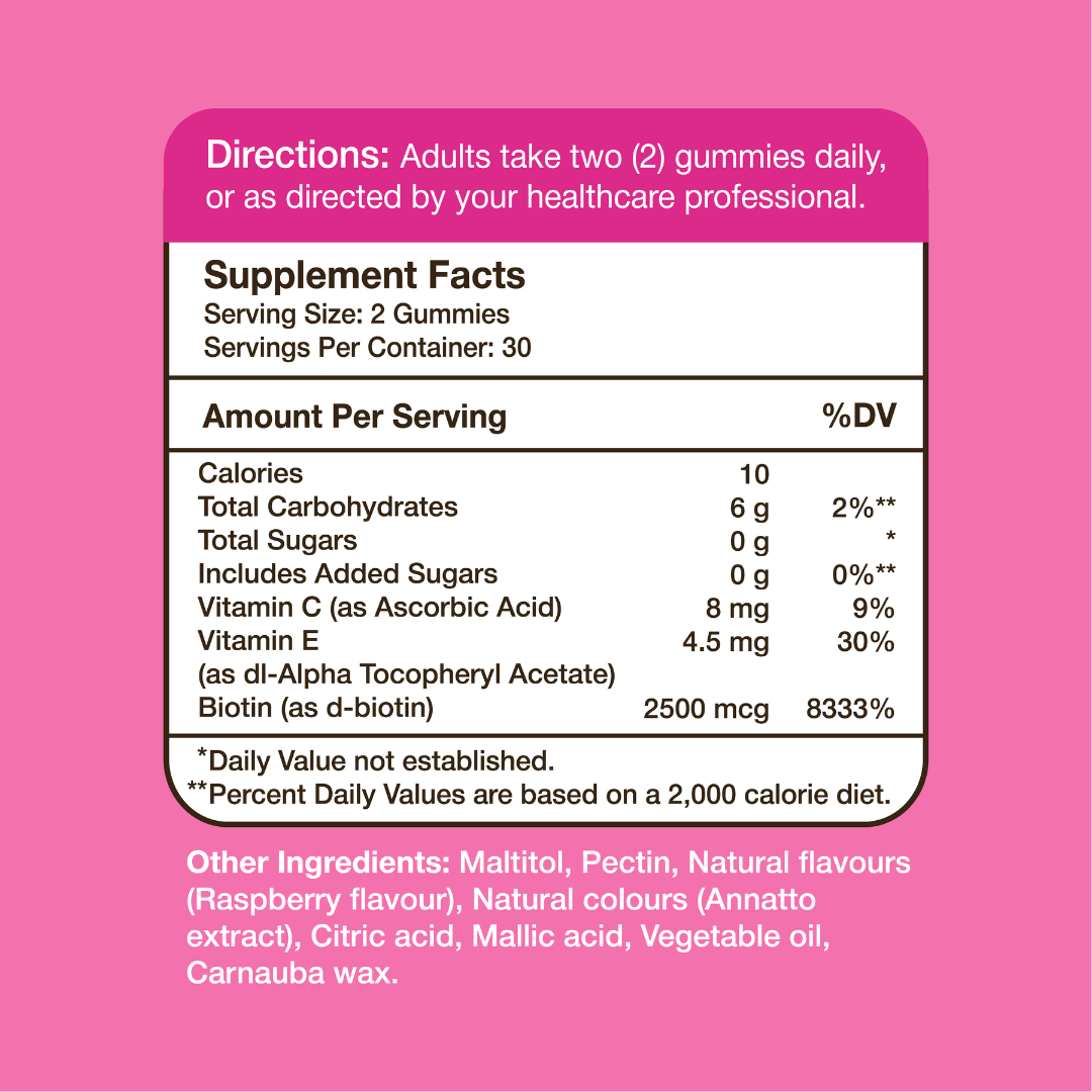 Gumvits Hair Skin & Nails Gummies Supplement Facts