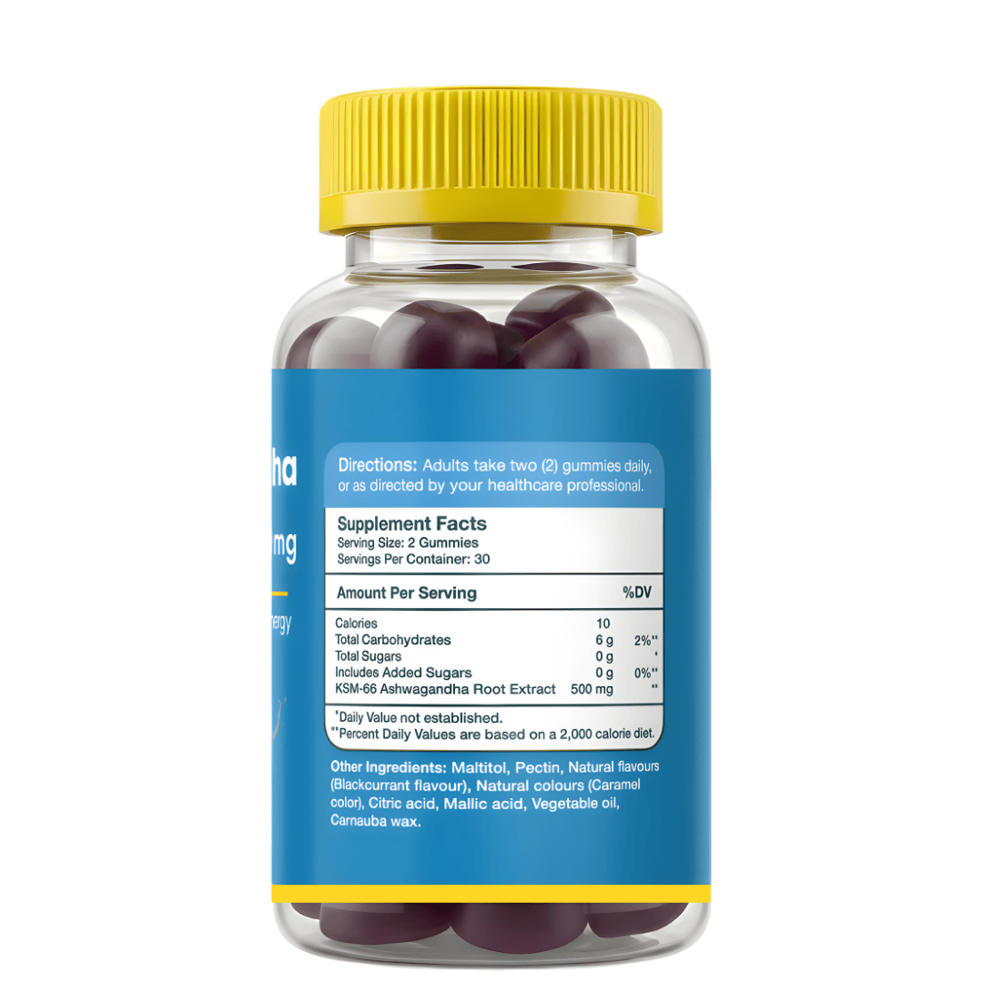 Gumvits KSM-66 Ashwagandha 500mg Gummies Supplement Facts Label