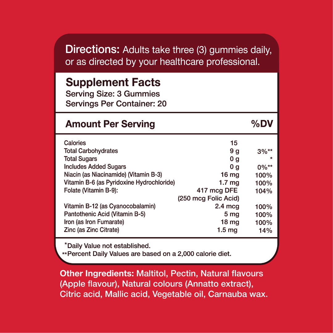 Gumvits Mild Iron Gummies Supplement Facts