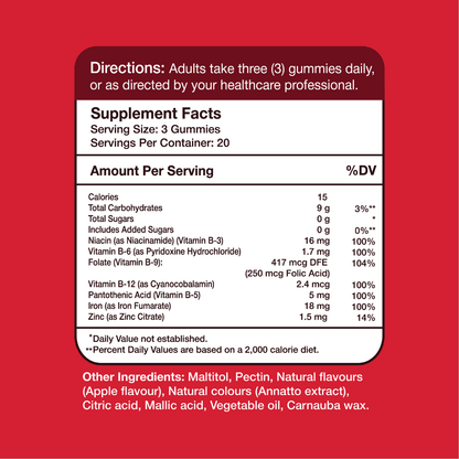 Gumvits Mild Iron Gummies Supplement Facts