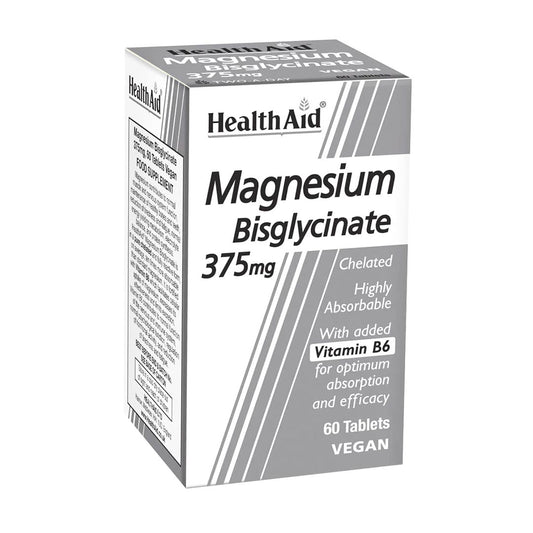 HealthAid Magnesium Bisglycinate (Magnesium Glycinate) 375mg, 60 Ct