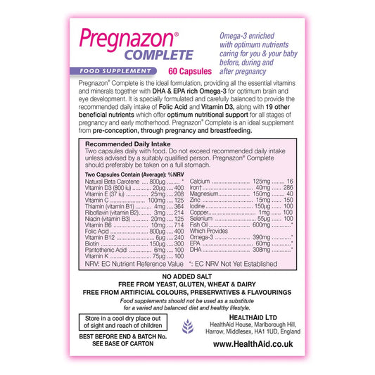 HealthAid Pregnazon Complete with Omega 3 Supplement Facts