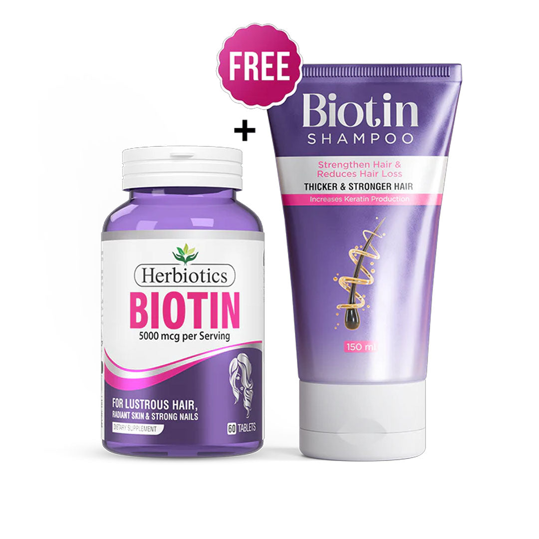 Herbiotics Biotin 5000 mcg With Free Shampoo Offer Box