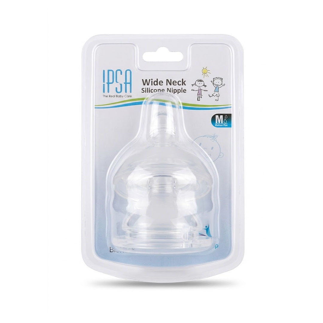 IPSA Wide Neck (Medium Flow) Silicone Nipple, 2 Ct