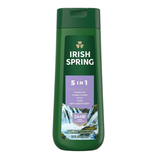 Irish Spring 5-in-1 Shampoo + Conditioner + Body + Face Wash + 24H Deodorizer, 591 ml
