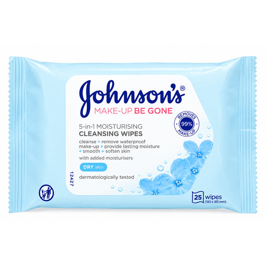 Johnson's Make-Up Be Gone 5-in-1 Moisturising Cleansing Wipes, 25 Ct