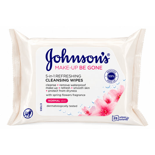 Johnson's Make-Up Be Gone 5-in-1 Refreshing Cleansing Wipes, 25 Ct