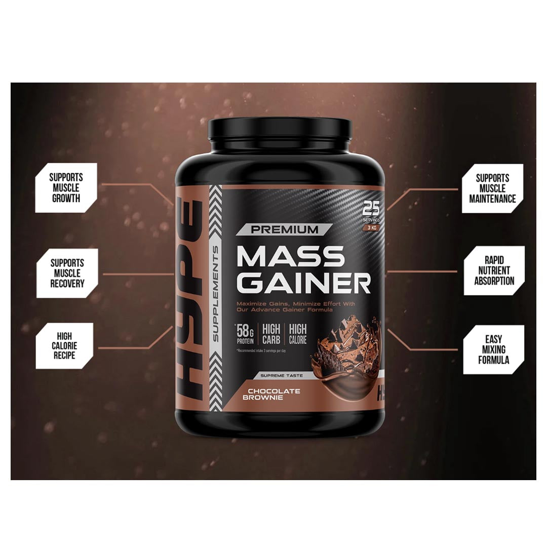 Hype Premium Mass Gainer (Chocolate Brownie), 3 Kg