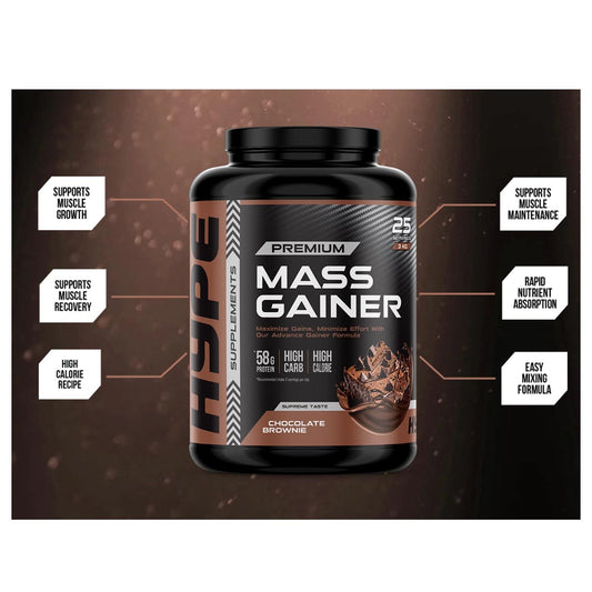 Hype Premium Mass Gainer (Chocolate Brownie), 3 Kg