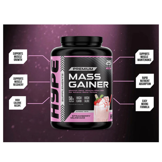Hype Premium Mass Gainer (Strawberry Milkshake), 3 Kg