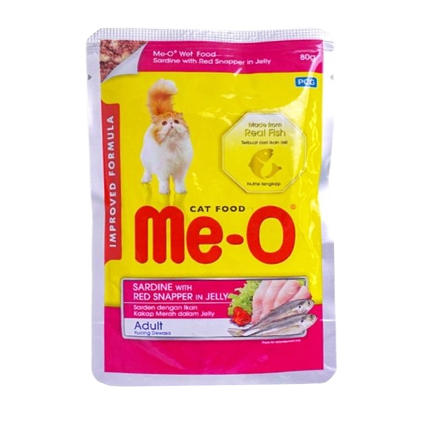 Me-O Wet Food Adult (Sardine with Red Snapper in Jelly), 80g
