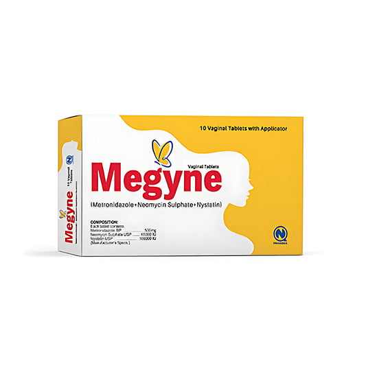 Megyne (Metronidazole + Neomycin Sulphate + Nystatin) Vaginal Tablet With Applicator, 10 Ct - Nabiqasim