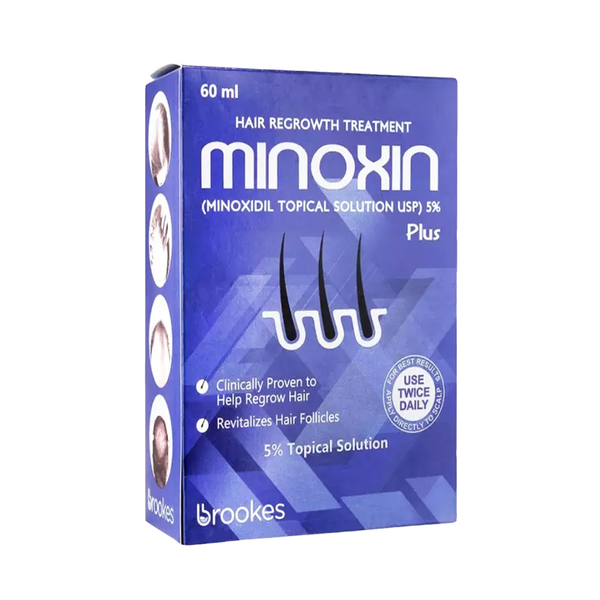 Minoxin Plus Topical Hair Regrowth Solution (Minoxidil 5%), 60ml - Brookes Pharma