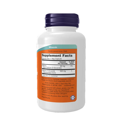 NOW Calcium D-Glucarate 500mg Supplement Facts