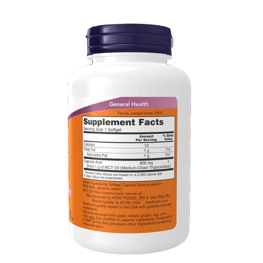 NOW Caprylic Acid 600mg Supplement Facts