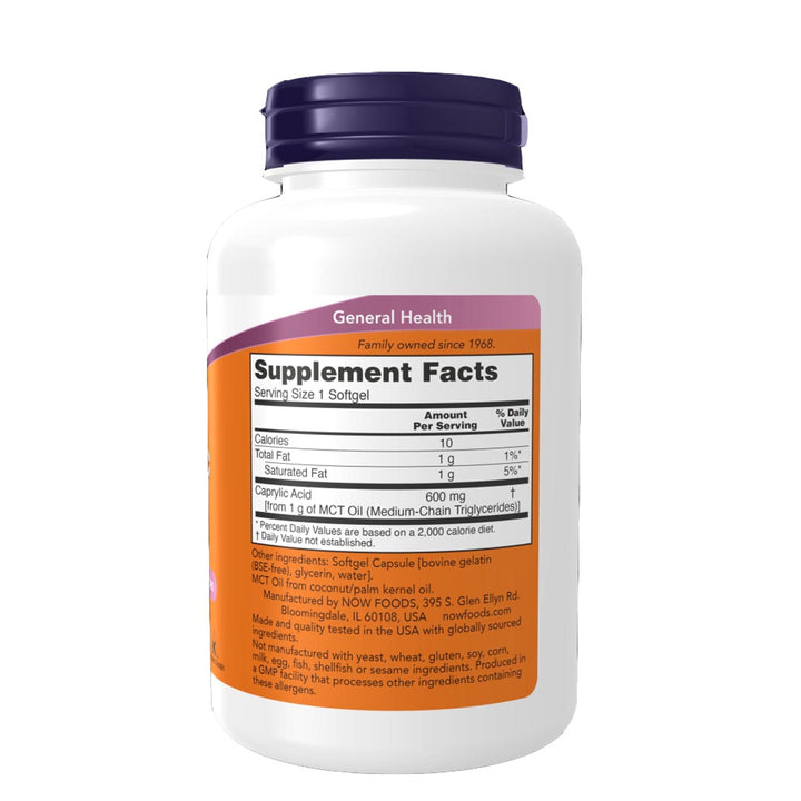 NOW Caprylic Acid 600mg Supplement Facts