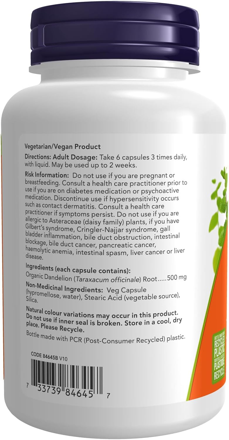 NOW Dandelion Root 500 mg 100 Ct Direction