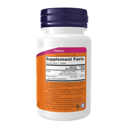NOW Folic Acid 800mcg Supplement Facts
