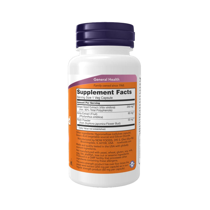 NOW Grape Seed Extract 250mg Supplement Facts
