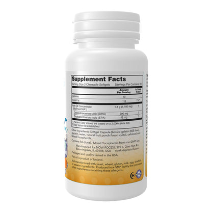 NOW Kids DHA Fish Oil Chewables Supplement Facts